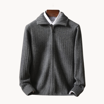 Full zip ribbed cuffs knit cardigan for men