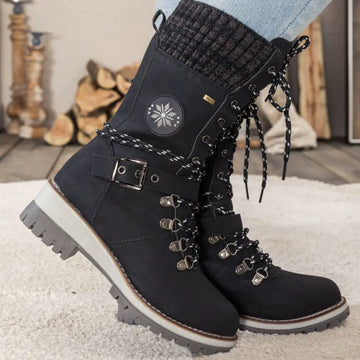Women's Winter Boots - Insulated Knit Cuff - Lace-Up - Non-Slip Grip - Durable Outdoor