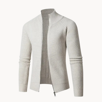 Full zip stand collar knitted cardigan for men