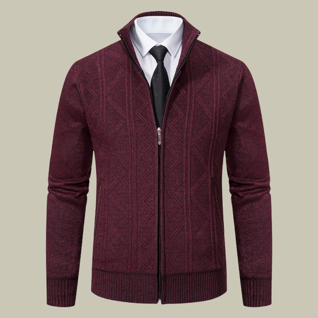 Full zip ribbed cuffs business cardigan for men