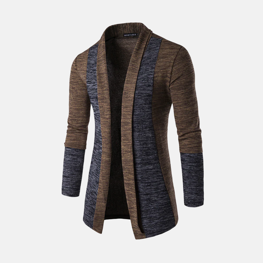 Men’s Cardigan Sweater – Slim Fit – Knit – Contrast Color Block – Open Front