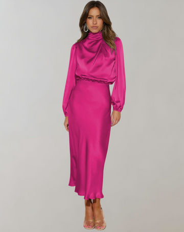 Turtleneck mermaid satin maxi dress for women