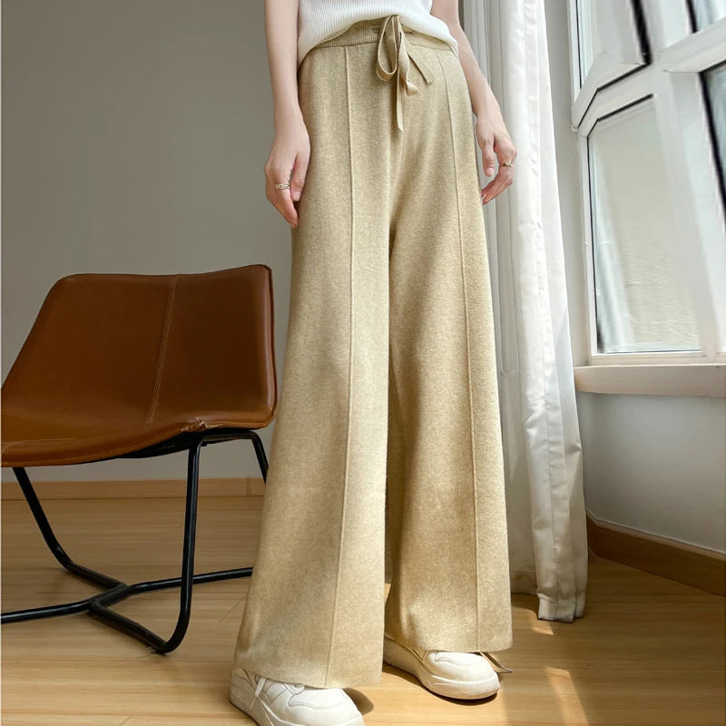 Chiara Wool Relaxed Wide-Leg Trouser | Drawstring Waist Full-Length Trouser