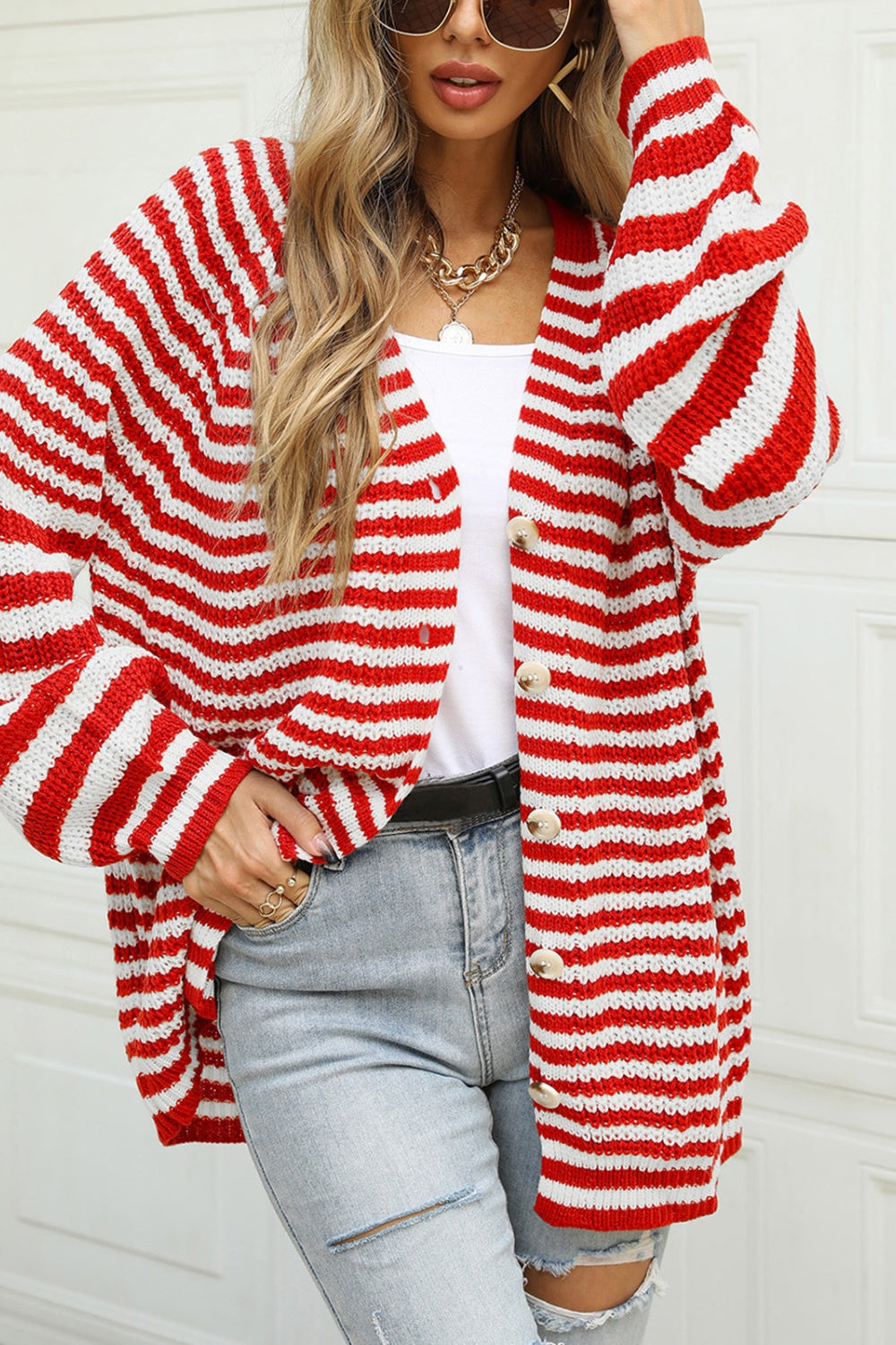 Stylish striped soft warm cardigan for women