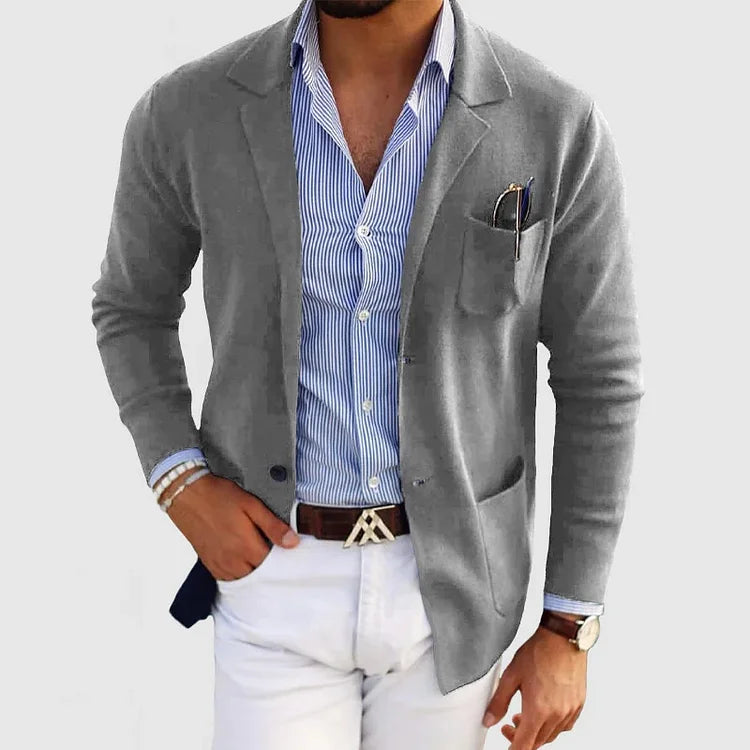 Notched collar button down cardigan for men