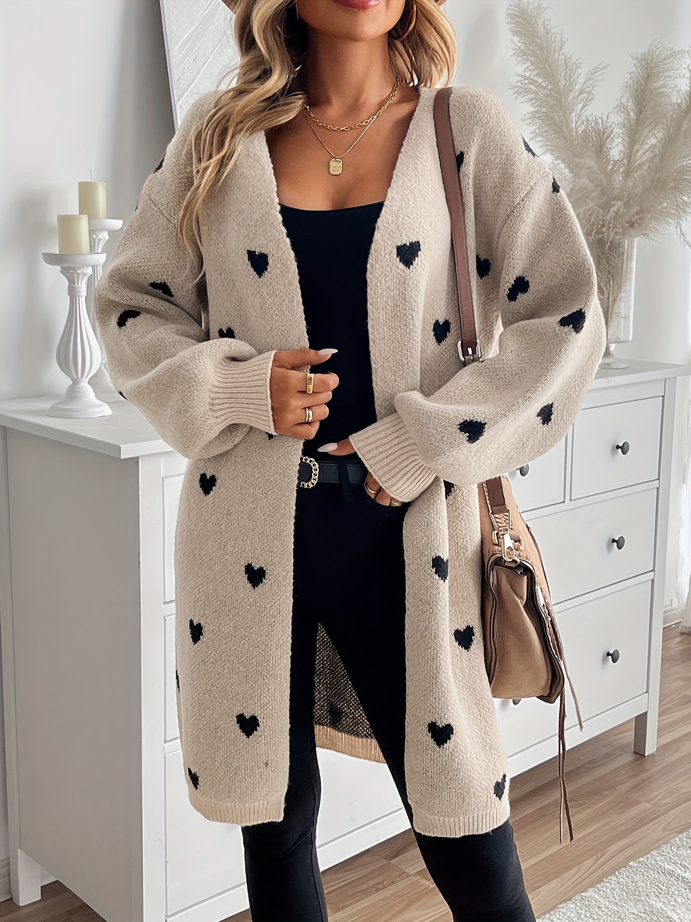 Open front heart design cardigan for women