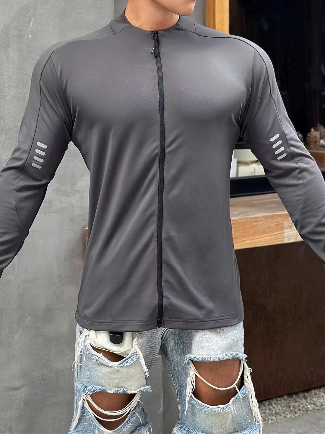 Full zip long sleeve training jacket for men