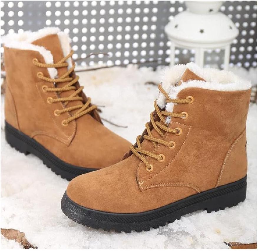 Women’s Mid-Calf Boots – Suede Feel – Fleece Lined – Non-Slip Sole – Lace Up