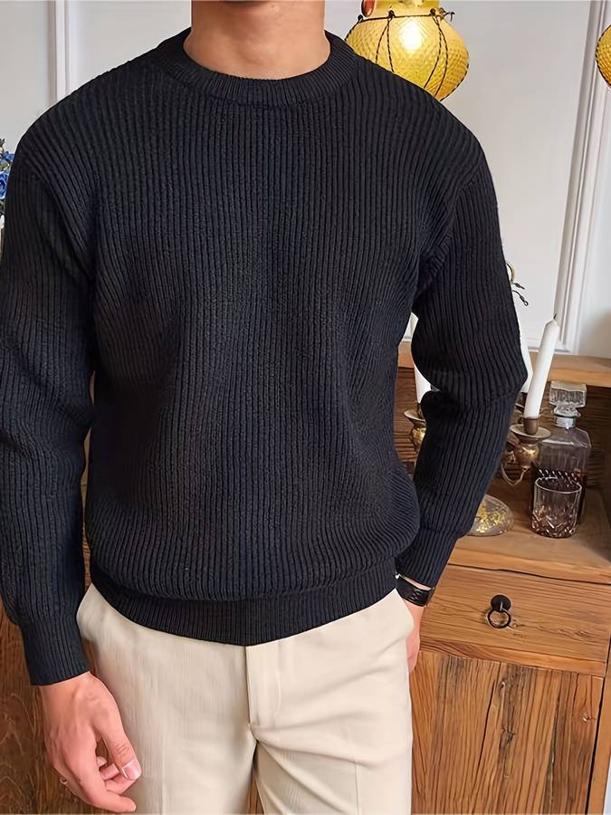 Textured round neck sweater for men