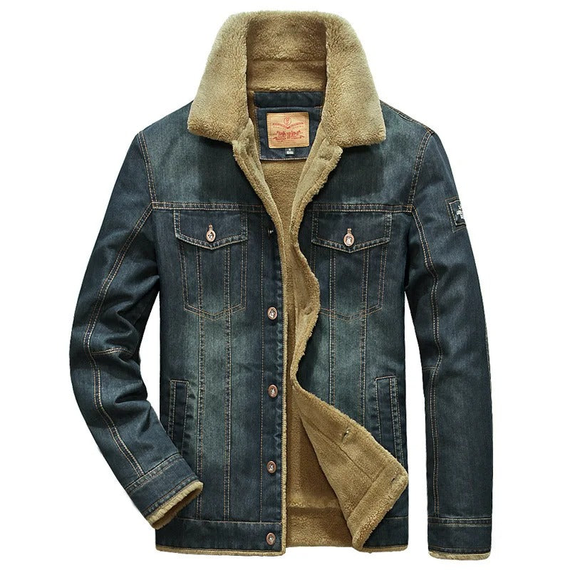 Button down denim winter jacket for men