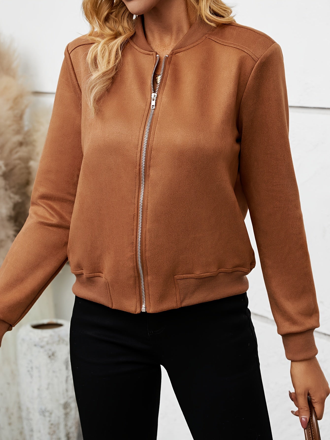 Full zip up bomber jacket for women