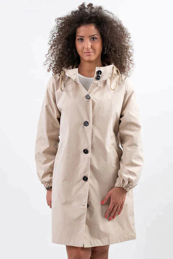 Sienna Relaxed Fit Hooded Coat | Button Front Pockets Hooded Coat