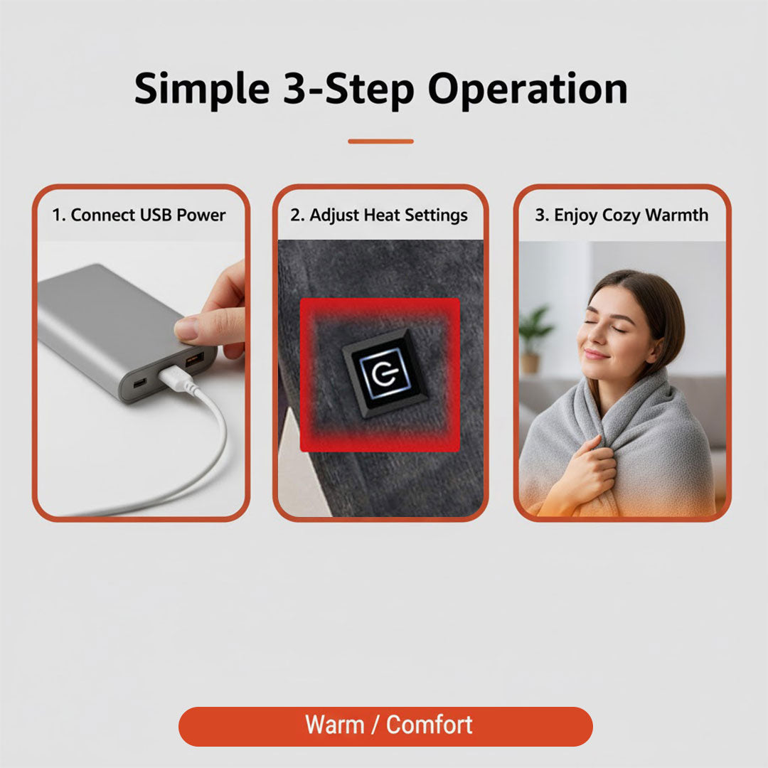 Minimalist Plush Microfleece Snap Closure Heated Shawl