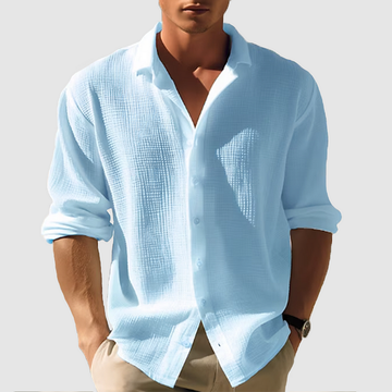 Casual lapel button down shirt for men. Waffle material, regular fit, stylish button-down design.