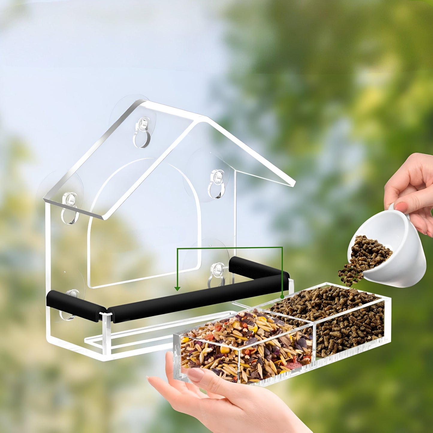 Acrylic Minimalist Suction-Cup Window-Mounted Bird Feeder