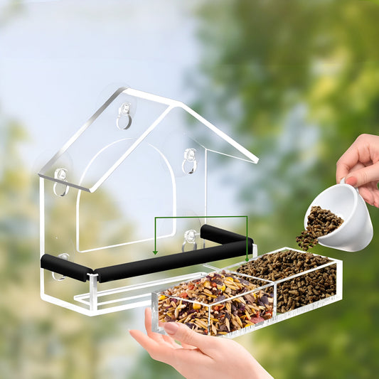 Acrylic Minimalist Suction-Cup Window-Mounted Bird Feeder