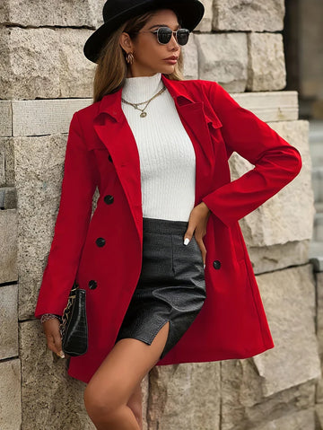 Women’s Trench Coat – Cotton Blend – Double-Breasted – Relaxed Fit – Mid-Thigh Length