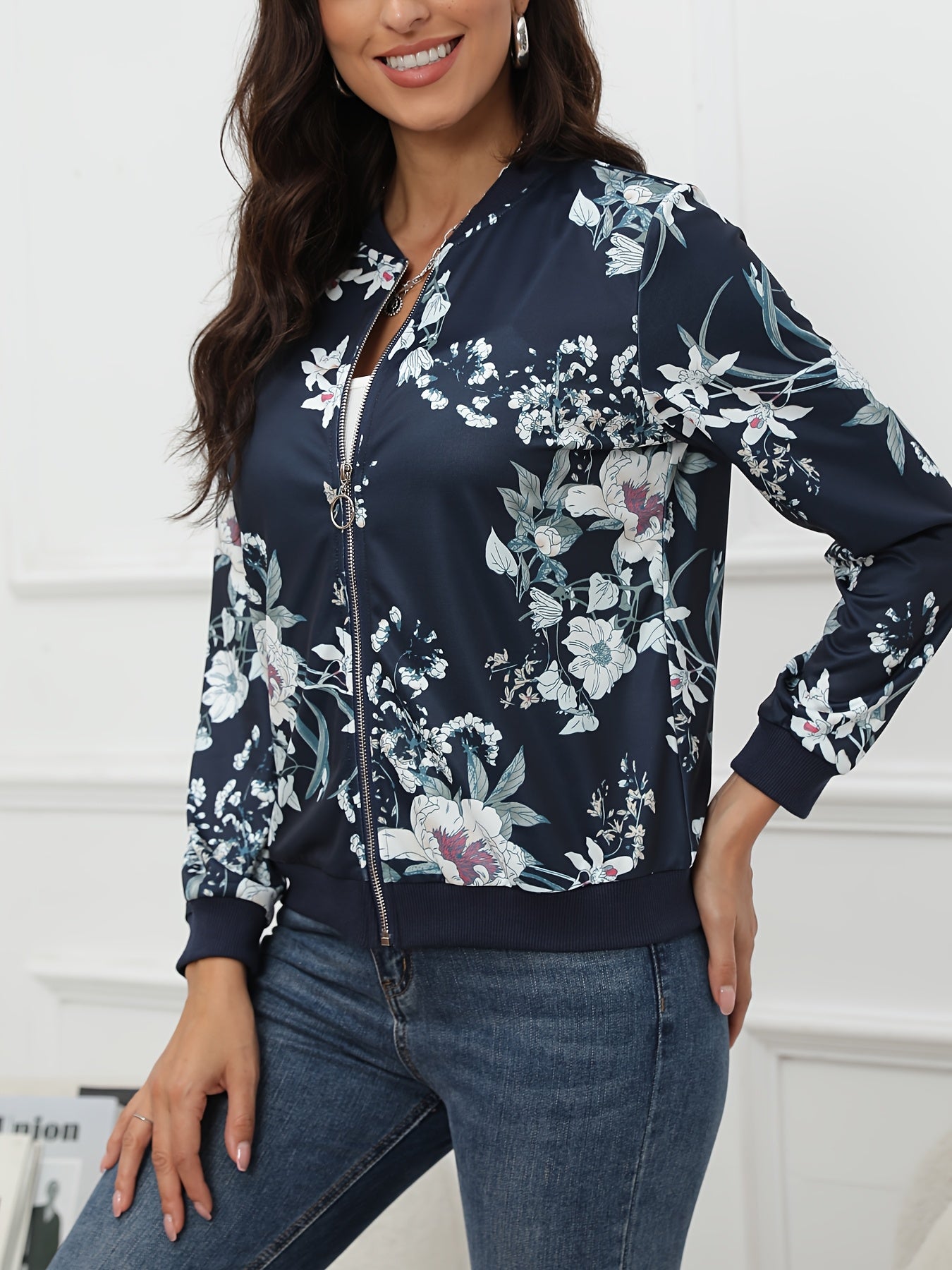 Floral print bomber jacket for women