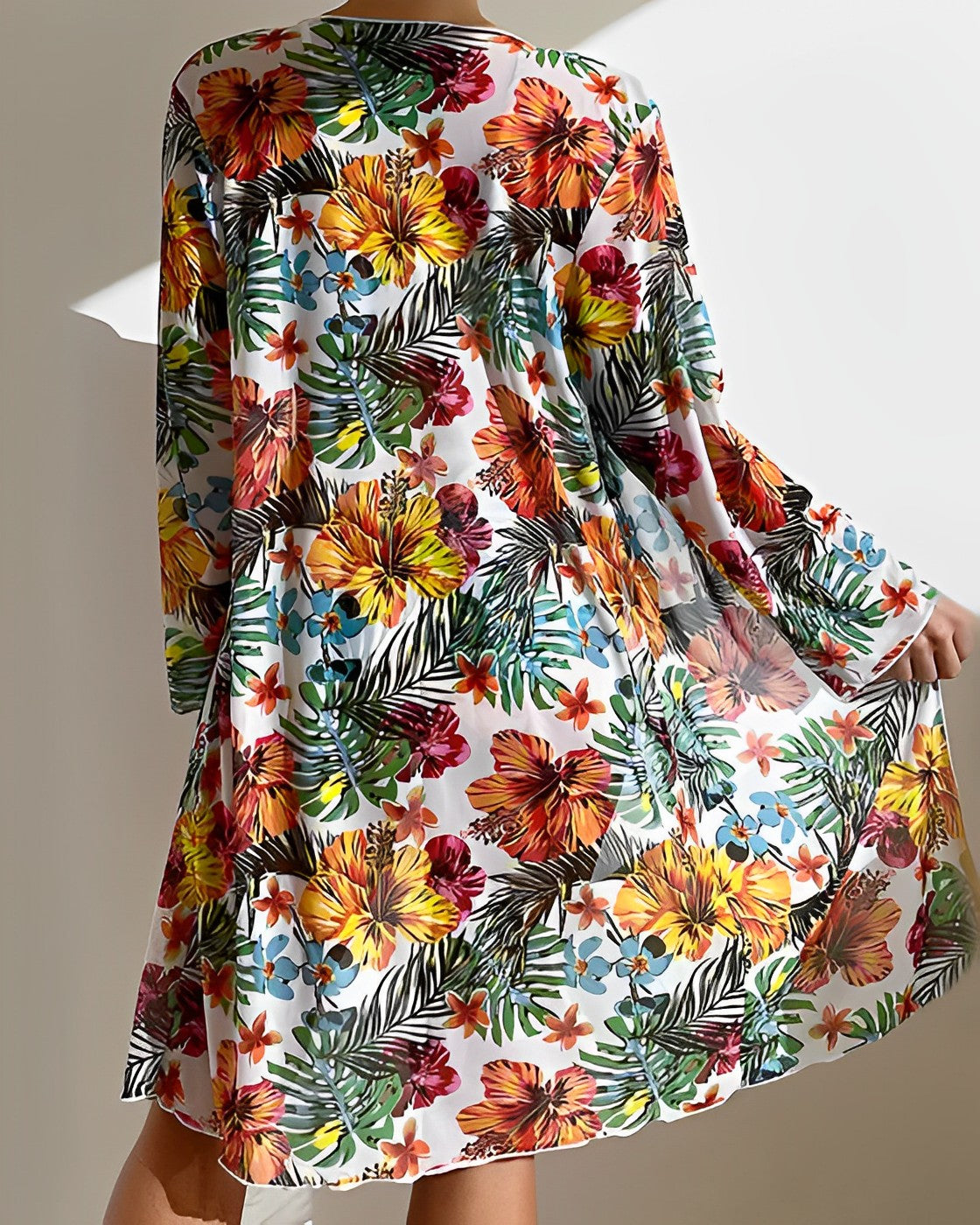Women's Swim Cover-Up – Lightweight Sheer Fabric – Long Sleeve – Tropical Floral Print