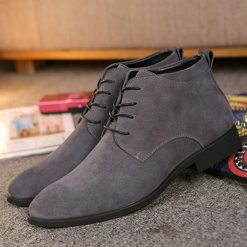 Lace-up suede ankle boots for men