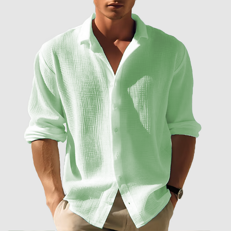 Casual lapel button-down shirt for men; waffle texture, regular fit, ideal for casual or semi-formal wear.