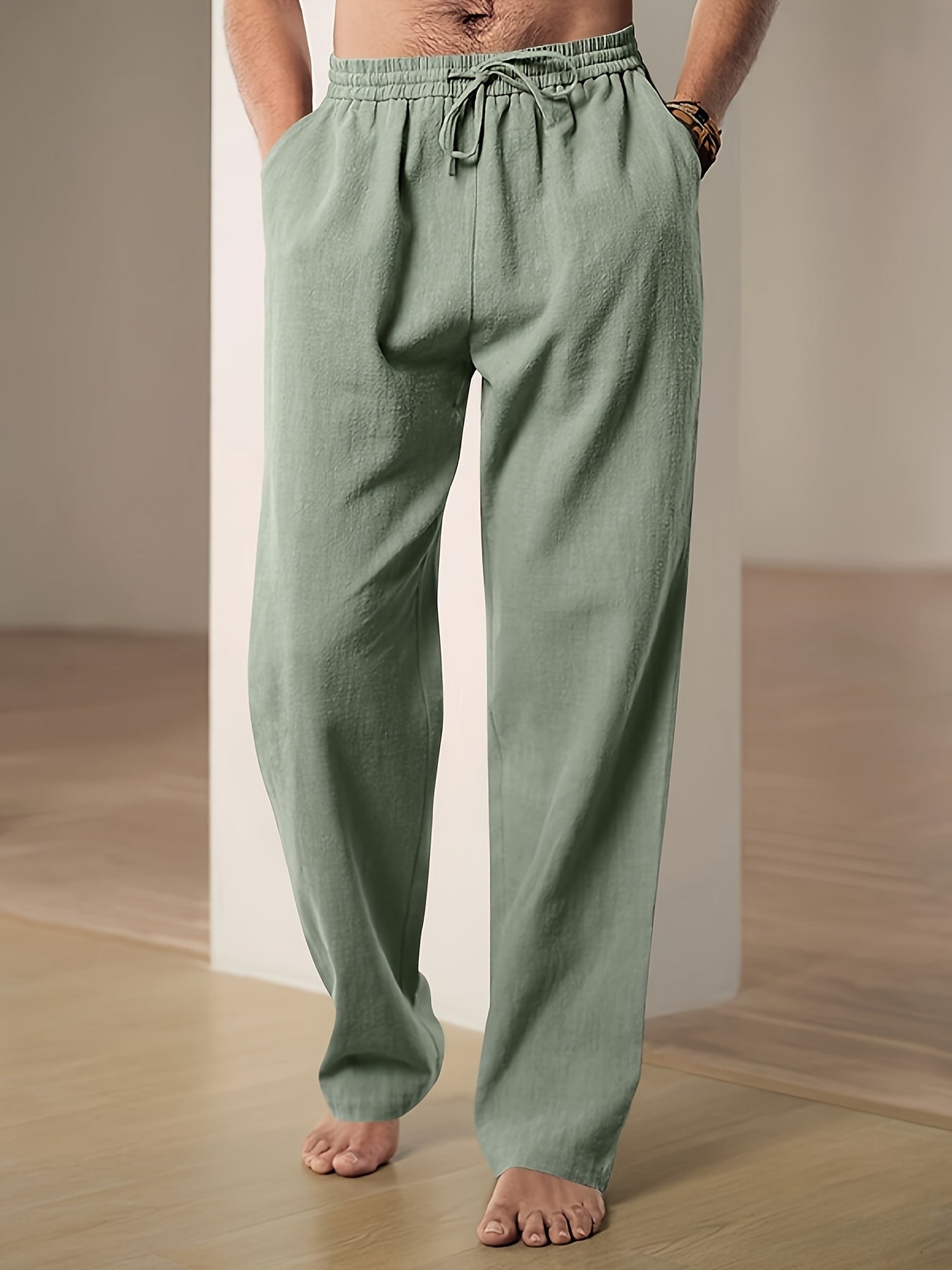 Men’s Drawstring Trousers – Relaxed Fit – Lightweight Cotton Blend – Full Length