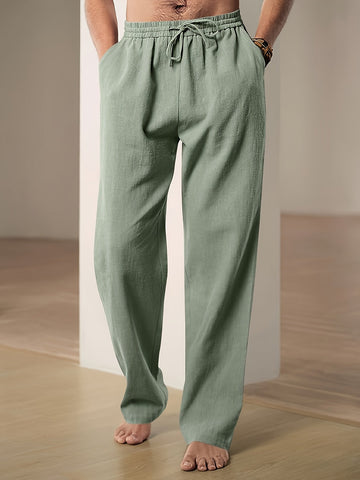 Men’s Drawstring Trousers – Relaxed Fit – Lightweight Cotton Blend – Full Length