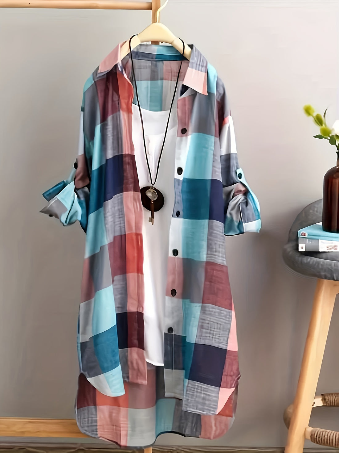 Plus-sized button-up casual shirt for women