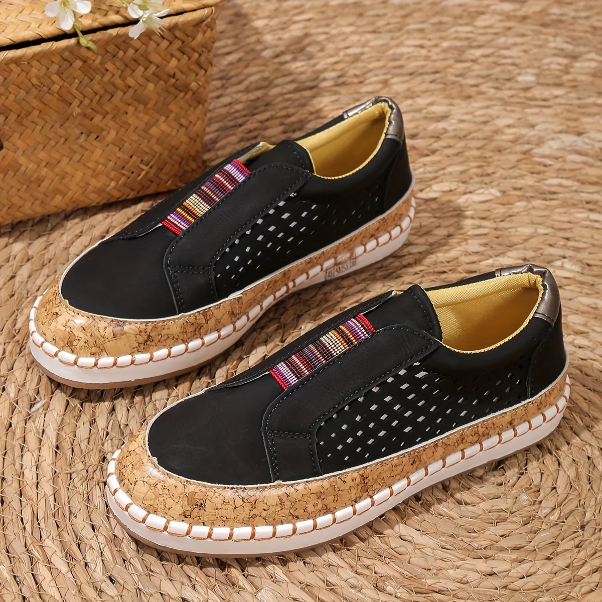 Bianca Leather Orthopedic Slip-On Sneakers | Casual Cork Midsole Sneakers