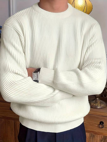 Textured round neck sweater for men