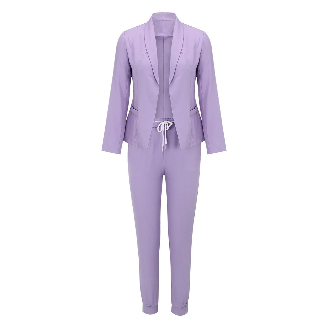 Women's Casual Blazer and Wide-Leg Pants Set - Polyester