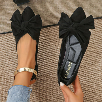 Women's Flat Shoes - Pointed Toe - Large Bow Detail - Elegant & Comfortable
