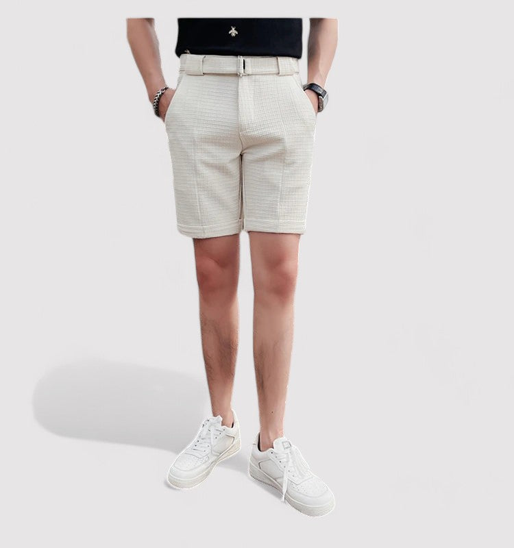 Casual plaid shorts with belt for men