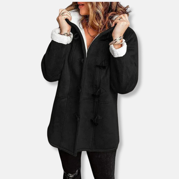 Women’s Fleece Jacket – Hooded – Plush Lining – Relaxed Fit – Toggle Front – Mid-Thigh Length