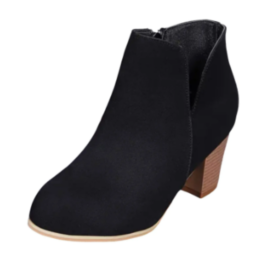 V-Snit side zip block heel ankle boots for women