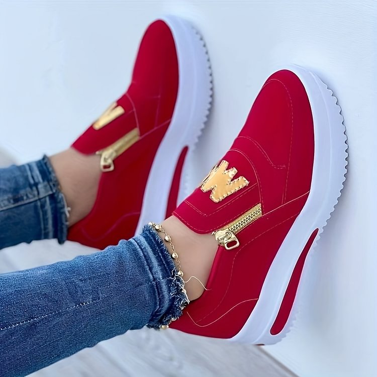 Side zipper platform sneakers shoes for women