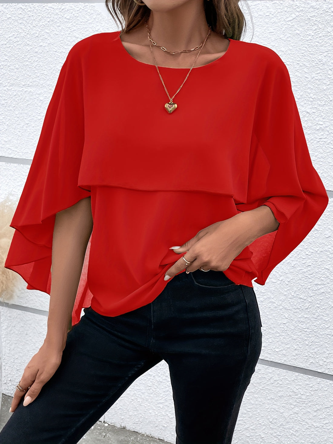 Layered cloak sleeve blouse for women