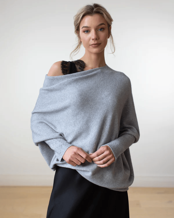 Valentina Off-The-Shoulder Draped Dolman Sweater | Oversized Boat Neck Sweater