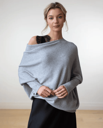Valentina Off-The-Shoulder Draped Dolman Sweater | Oversized Boat Neck Sweater