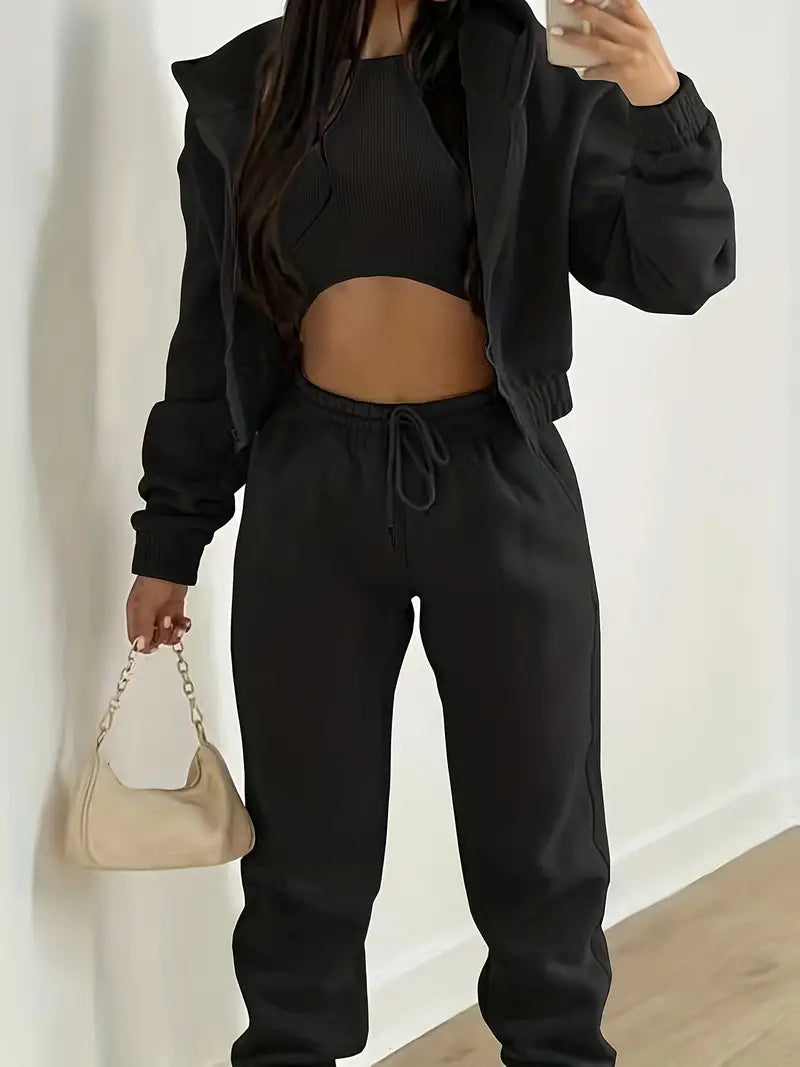 Casual three-piece tracksuit set for women