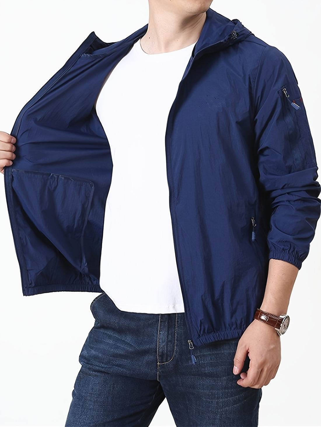 Hooded sun protective jacket for men