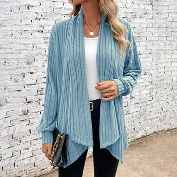 Women’s Cardigan – Relaxed Fit – Soft Knit – Open Front – Ribbed Texture – Long Sleeve