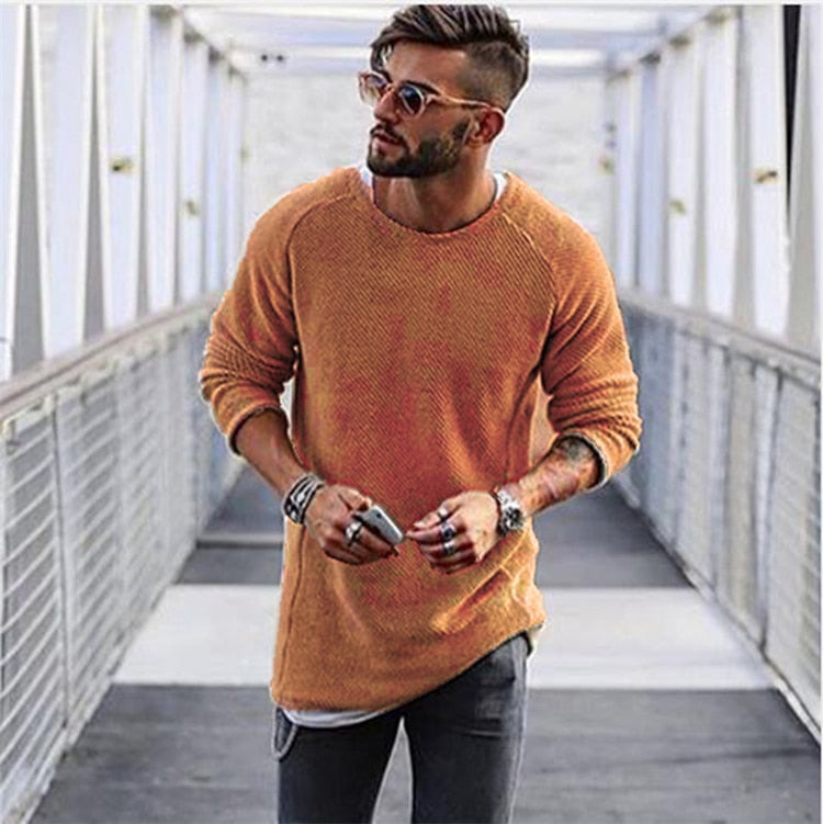 Men’s Knitted Sweater – Relaxed Fit – Wool Feel – Ribbed Cuffs – Crew Neck Casual Wear