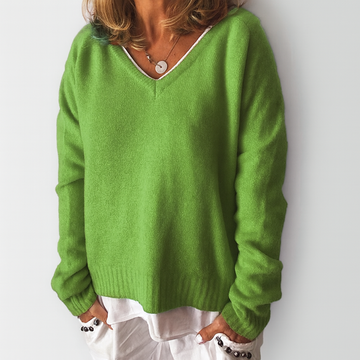 Women’s V-Neck Sweater – Soft Knit – Relaxed Fit – Ribbed Trim – Long Sleeve Casual
