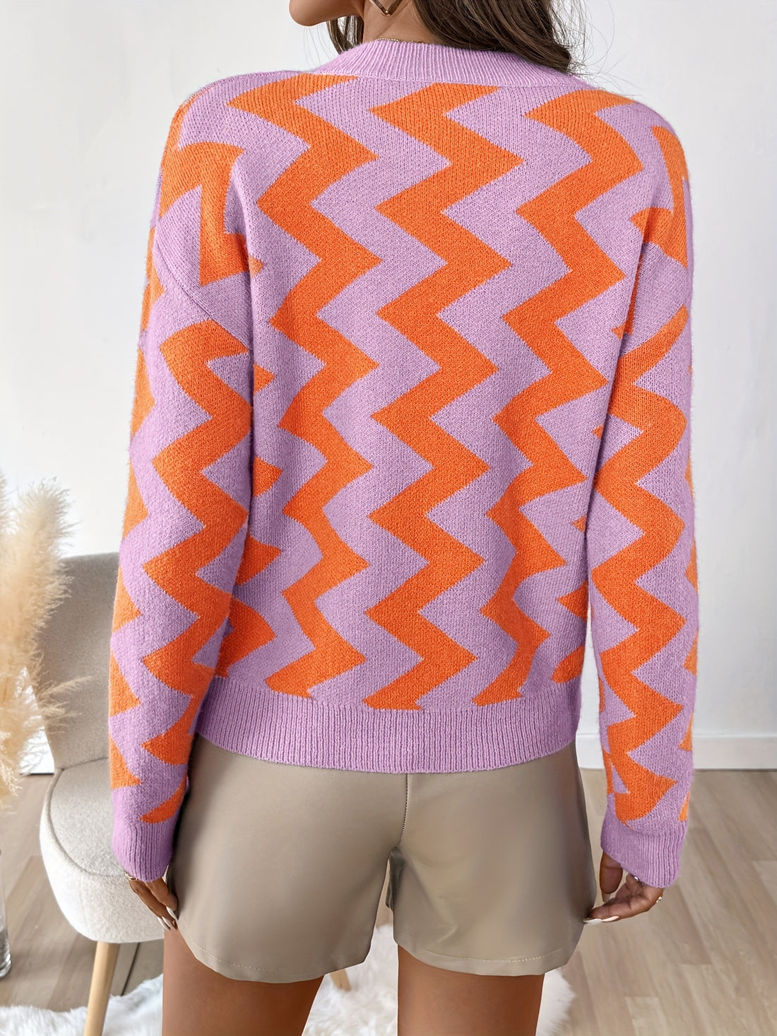 Chevron pattern long sleeve sweater for women