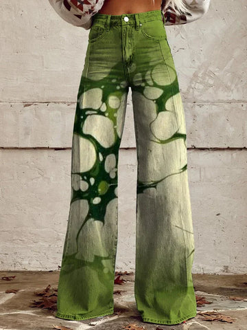 Retro green shades pants for women