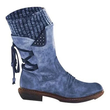 Women’s Ankle Boots – Knitted Cuff – Studded Side Detail – Back Lace Accent