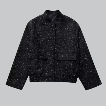 Sequin cropped covered button jacket for women