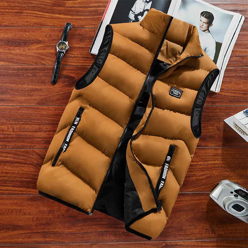Men’s Quilted Vest – Relaxed Fit – Water-Resistant – High Collar – Zippered Pockets