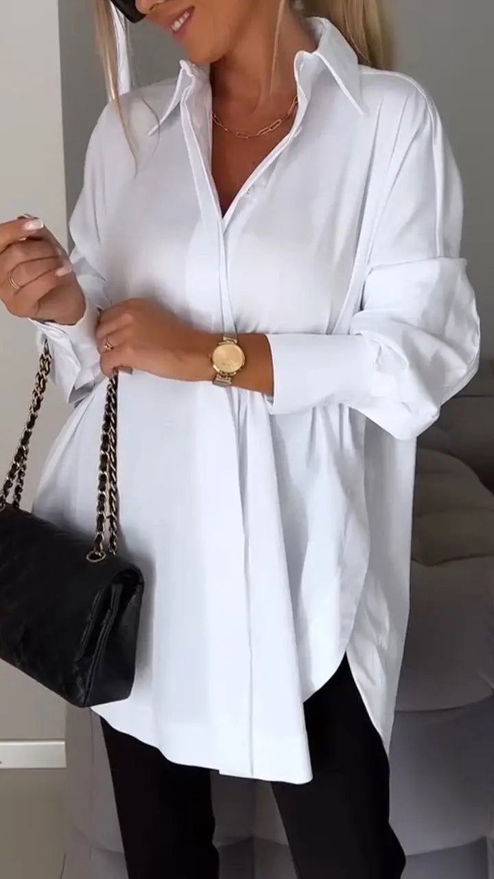 Chic lapel long sleeve shirt for women